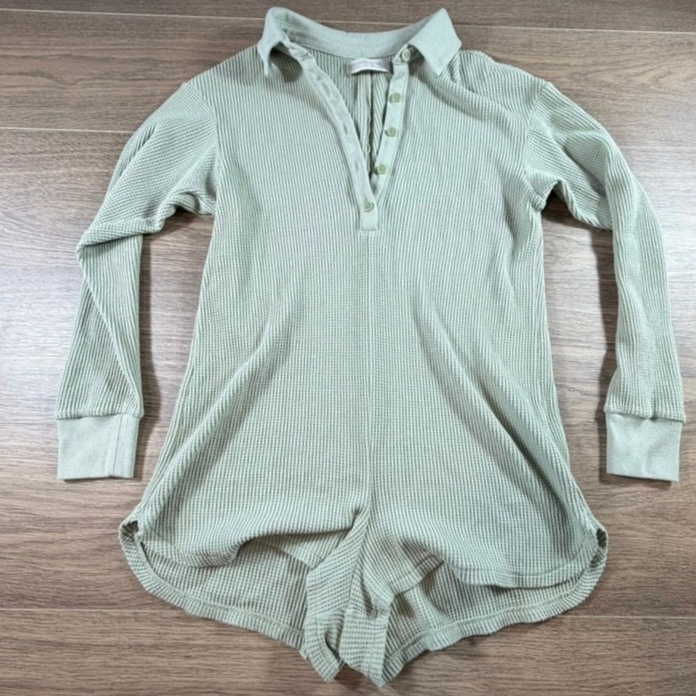 Abercrombie & Fitch Lounge Collection Waffle Knit Romper Sage Green Soft AF SP